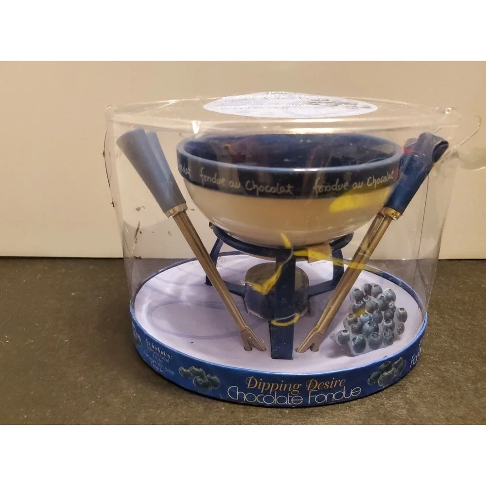 Joie MSC Dipping‎ Desire Chocolate Fondue Set Ceramic Bowl Iron Base 7pc Blue